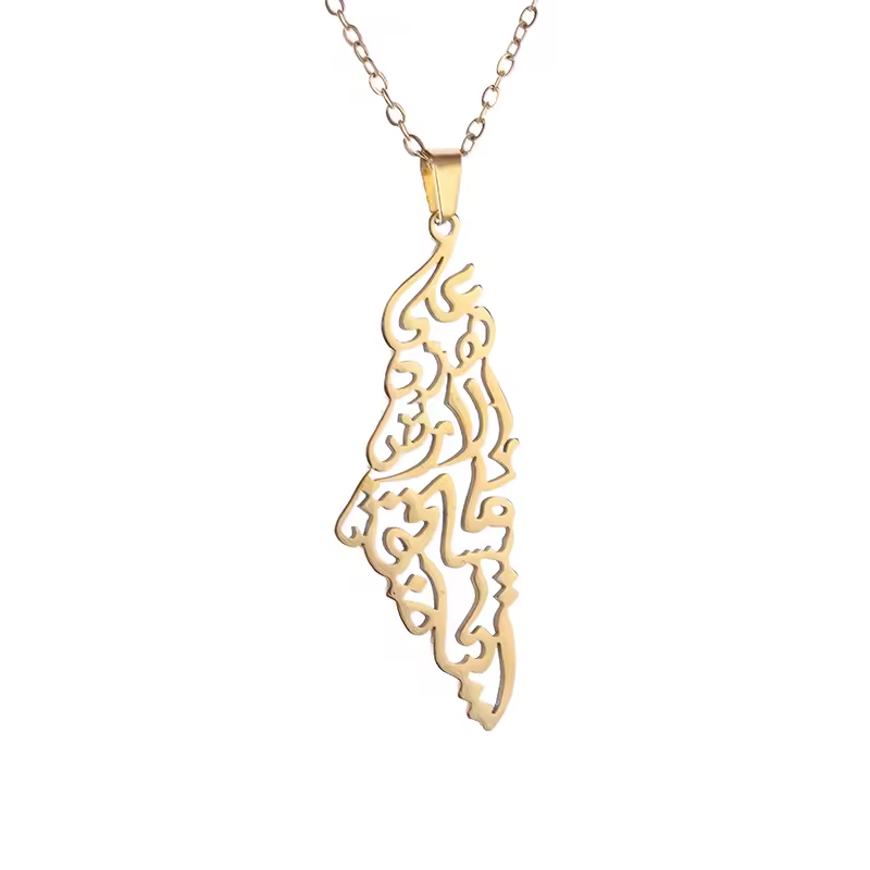 Collier Pendetif Carte de Palestine en Acier inoxydable